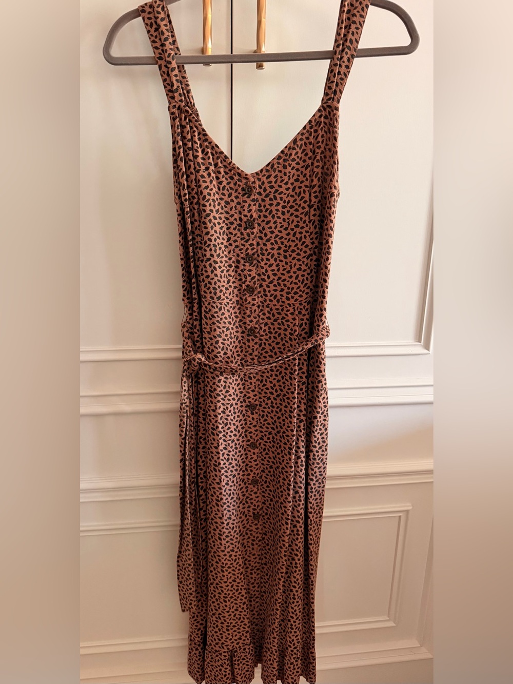 Abercrombie & Fitch Brown Printed Button-Front Midi Dress